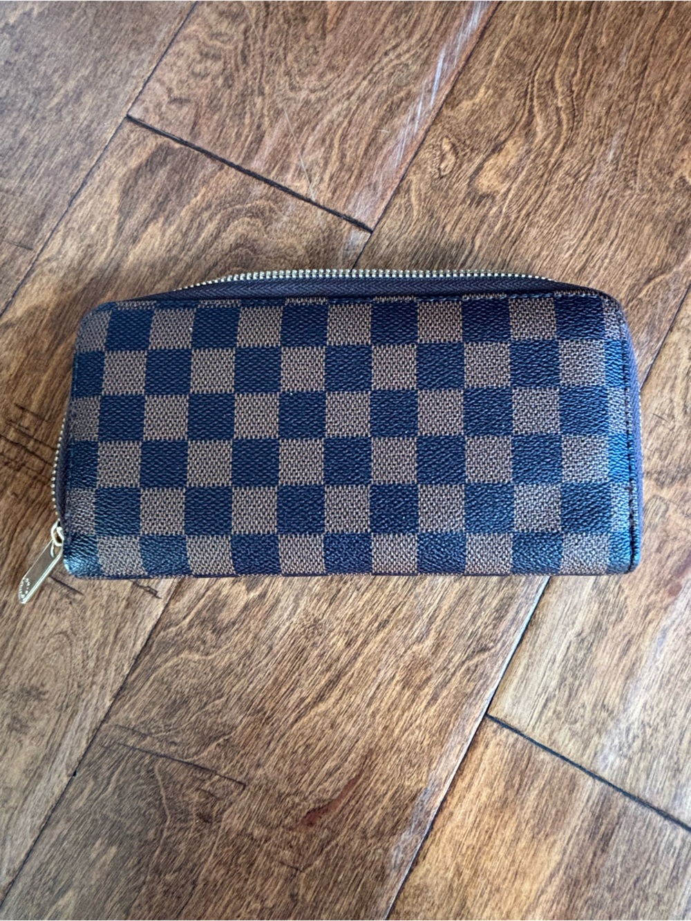 Checkered Zip Around Wallet - Black/Brown - Picture 3 of 3